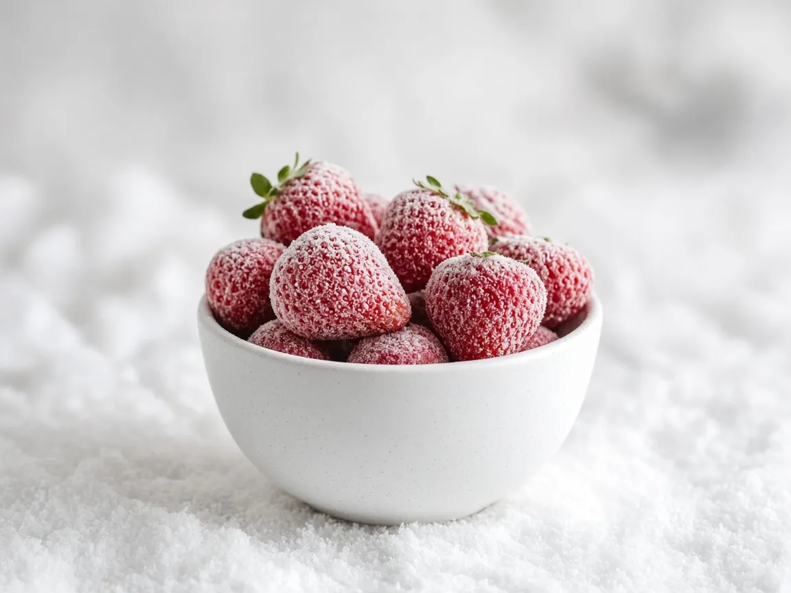 IQF frozen strawberries in white bowl, main product image